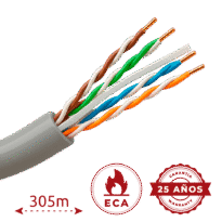 Cabo UTP rijo livre de halógenos - Categoria 6 - Atende com 90m Fluke test - Condutor OFC, pureza 99.9% cobre - Bobine de 305 metros - Diâmetro 5.5 mm