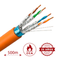 Cabo Uniview F/FTP da categoria 6A - Condutor OFC,100% cobre - Diâmetro 23 AWG-0,57mm - Certificado RCP Cca - Casaco exterior LSZH / Cor de laranja - Fornecido em carretéis de madeira de 500 metros