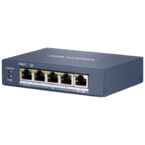 Switch PoE Hikvision - 4 RJ45 Gigabit + 1 uplink Gigabit RJ45/SFP - 3 PoE+ 802.3af/at + 1 Hi-PoE 802.3af/at/bt - Até 60w Potência PoE total - PoE Extended / PoE Watchdog / Isolamento de portas - Instalação sobre mesa
