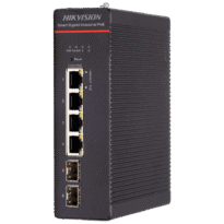 Hikvision Switch Industrial PoE Cloud Capa 2 - 4 portas Gigabit PoE++ + 2 portas SFP Gigabit - Compatível 802.3af/at/bt / Máximo 300W - Static LAG/DHCP Snoop/IGMP Snoop/Port Mirror - Prevenção de VLAN/Loop/STP/RSTP/ACL/Watchdog - Montagem em carril DIN