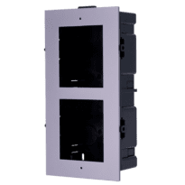Painel frontal e caixa de registro encastrada - Até 2 módulos - Específico para video porteiros Hikvision - Compatível com os módulos Hikvision - Caixa de plástico - Painel Fabricado com Alumínio