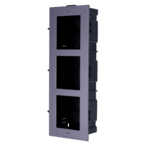 Painel frontal e caixa de registro encastrada - Até 3 módulos - Específico para video porteiros Hikvision - Compatível com os módulos Hikvision - Caixa de plástico - Painel Fabricado com Alumínio