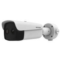 Câmara Térmica IP Dupla Hikvision Gama PRO - Sensor térmico 384x288 VOx | Lente 35mm - Sensor ótico 1/2.7 4Mpx | Lente 12.4mm - Sensibilidade térmica 20mK (25°C, F1.0) - Deteção e alarme preventivos de incêndios - Intervalo de medição temp -20~150ºC / ±8ºC