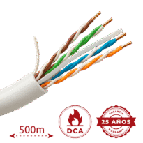 Uniview Cabo UTP de categoria 6. - Condutor OFC,100% cobre - Diâmetro 24 AWG-0,53mm - Certificado Dca-s2,d2,a2 - Capa exterior LSZH / Branco - Fornecido numa caixa de cartão de 500m.