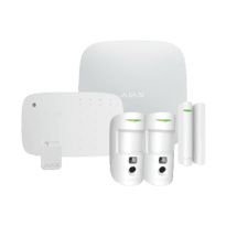 Kit de alarme profissional - Certificado Grau 2 - Comunicação Ethernet e dual SIM 4G (LTE) - Sem fios 868 MHz Jeweller e Wings - Ajax Hub 2 4G, 2 PIRCAM PhOD HD, 1 magnético - 1 teclado com leitor RFID e sirene e 1 TAG