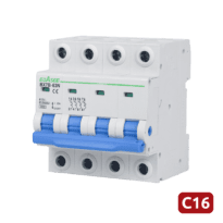 Disjuntor - Corrente nominal 16A - 4 pólos (instalações trifásicas) - Curva de tipo C - Para calha DIN