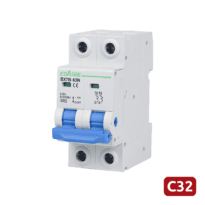 Disjuntor - Corrente nominal 32A - 2 pólos (instalações monofásicas) - Curva de tipo C - Para calha DIN