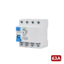Disjuntor diferencial - Corrente nominal 63A - 4 pólos (instalações trifásicas) - Sensibilidade 30mA - Tipo de disparo A - Para calha DIN