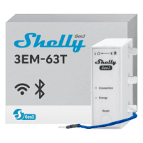 Shelly 3EM-63T Gen3 - WiFi 2.4 GHz / Bluetooth - Medidor de consumo - Suporta 110-230 V - Ideal para habitação - Compatível com Alexa e Google
