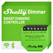 Shelly Dimmer Gen 3 - WiFi 2.4 GHz IEEE802.11 b/g/n / Bluetooth - Regulador de intensidade da luz - Suporta 110-230 V - Funciona com neutro / sem neutro - Compatível com Alexa e Google