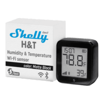 Shelly H&T Gen 3 Preto Mate - WiFi 2.4 GHz IEEE802.11 b/g/n / Bluetooth - Sensor H&T - Ecrã de baixo consumo de energia - Suporta 5V / 4 Pilhas AA - Compatível com Alexa e Google