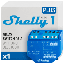 Shelly Plus 1 - WiFi 2.4 GHz IEEE802.11 b/g/n / Bluetooth -  Permite o controlo de eletrodomésticos  - Suporta 110-240 V~12-24 V - Interruptor inteligente - Compatível com Alexa e Google