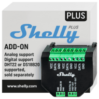 Shelly Plus AddOn - WiFi 2.4 GHz IEEE802.11 b/g/n / Bluetooth - Interface de sensor isolada - Suporta 3,3 V (do dispositivo Shelly Plus) - Entrada analógica e digital - Compatível com Alexa e Google