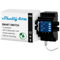 Shelly Pro 4PM - WiFi 2.4 GHz IEEE802.11 b/g/n / Bluetooth -  Interruptor inteligente para calha DIN - Suporta 110-240 V - Medidor de potência - Compatível com Alexa e Google