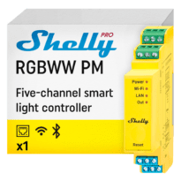 Shelly Pro RGBWW PM - Wi-Fi 2.4 GHz IEEE802.11 b/g/n / Bluetooth / Lan - Atenuador inteligente para calha DIN - Suporta 12-24 VDC - Medidor de potência - Compatível com Alexa e Google