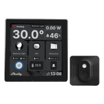 Shelly Wall Display Preto + BLU H&T Preto - WiFi 2.4 GHz / Bluetooth - Sensor H&T - Resistente à água e ao pó - Duração da bateria até 3 anos - Compatível com Alexa e Google