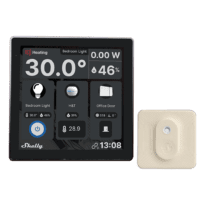 Shelly Wall Display Branco + BLU H&T Ivory - WiFi 2.4 GHz / Bluetooth - Sensor H&T - Resistente à água e ao pó - Duração da bateria até 3 anos - Compatível com Alexa e Google