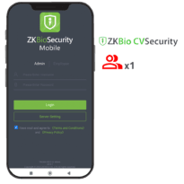 Licença da aplicação CVSecurity da ZKBio - Capacidade 1 do administrador - Gestão de utilizadores e eventos - Aberturas remotas - Adequado para Android e iOS - Necessária licença de acesso ZK-SOF-BIOCV-x