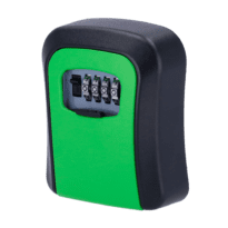 Caixa de segurança para chaves - Abertura com código de 4 dígitos - Instalação mural : Cor verde - Medidas: 115 x 95 x 40 mm - Fabricado em liga de zinco e aço - Solução para moradias vazias e aluguer