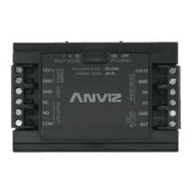 Controlador anti-violação ANVIZ - Para instalações com dispositivos autónomos - Entradas ANVIZ Wiegand e botão - Saída relay NO/NC - Controlo direto de fechaduras - Alimentação DC 12 V