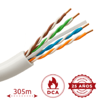Cabo UTP rijo livre de halógenos - Categoria 6 - Atende com 90m Fluke test - Condutor OFC, pureza 99.9% cobre - Bobine de 305 metros - Diâmetro 5.5 mm