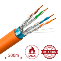 Cabo Uniview F/FTP da categoria 6A - Condutor OFC,100% cobre - Diâmetro 23 AWG-0,57mm - Certificado CPR Dca-s1,d2,a1 - Casaco exterior LSZH / Cor de laranja - Fornecido em carretéis de madeira de 500 metros