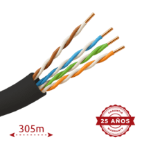 Cabo UTP - Categoria 5E - Bobine de 305 metros - Condutor OFC, pureza 99.9% cobre - Diâmetro 5.5 mm - Revestimento especial para exterior