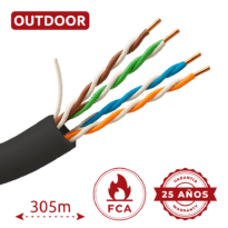 Cabo UTP Categoria 5E - Condutor CCA 24AWG - Bobine de 305 metros - Revestimento cor negra - Diâmetro 5.5 mm - Revestimento especial para exterior