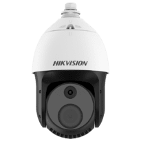 Speed dome térmica Dual IP Hikvision PRO - Sensor térmico 256x192 VOx | Lente 10 mm - Sensor óptico 1/2.8 4 Mpx | Lente 4.8~153 mm - Sensibilidade térmica  35mK | IP66 | Alarmes - Deteção e alarme preventivos de incêndios - Taxa de medição do tempo -20~550ºC / ± 2ºC