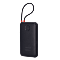 VEGER Power Bank com ecrã LCD - Capacidade 10000mAh - Entradas USB-C e cabo integrado - Saídas USB-C, USB-A e cabos integrados - Cabos integrados: USB-C - Carregamento ultrarrápido 3 dispositivos em simultâneo