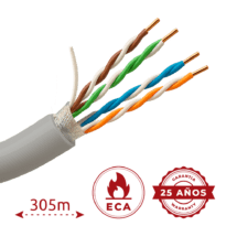 Cabo Safire U/FTP categoria 6 - Condutor OFC,100% cobre - Diâmetro 24 AWG-0,50mm - Certificado CPR Eca - Revestimento exterior LSZH / Cor cinzenta - Fornecido em carretéis de madeira de 305 metros