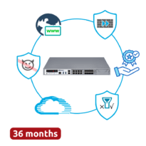 Hillstone Networks Bundle - Hardware + 36 meses de serviços completos - Portas 8xSFP + 8xGE (inclui 2 pares de bypass) - 16Gbps FW / 5Gbps NGFW Throughput - Ranhura de expansão para módulos 10G/GE - Inclui IPS, AV, URL, QoS, IPR, C2 e Sandbox