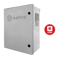 Armário de poliéster SMC - Diferencial, magnetotérmico e SPD - Dimensões exteriores 60x50x23cm
 - Switch 8 Portas POE | Bandeja de fusão de fibra - Grau de proteção IP55 / Calha DIN  - Caixa de derivação económica sem inteligência