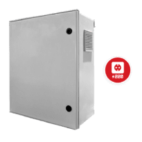 Armário em poliéster SMC sem logótipo - Diferencial, magnetotérmico e SPD - Dimensões exteriores 60x50x23cm
 - Switch 8 Portas POE | Bandeja de fusão de fibra - Grau de proteção IP55 / Calha DIN  - Caixa de derivação económica sem inteligência