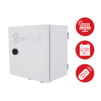 Smartbox Solar con entrada <45VDC - Control remoto por software - Switch POE con 2 bocas 90W y dos de 30W - Protecciones electricas integradas - Soporte de báculo y pared - Batería Litio y plomo compatible