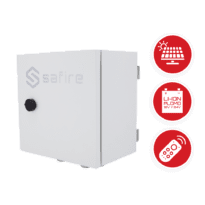 Smartbox Solar con entrada <55VDC - Control remoto por software - Switch POE con 2 bocas 90W y dos de 30W - Protecciones electricas integradas - Soporte de báculo y pared - Batería Litio y plomo compatible
