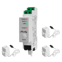 Shelly Pro 3EM 120A - Medição de 3 canais / 3x pinças 120A incluídas - Monitorização de 4 quadrantes (Solar/Rede) - WiFi 2.4GHz / Bluetooth / LAN - Suporta AC 110-240V / Medidor de consumo - Compatível com a Alexa e o Google