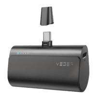 VEGER Mini Power bank com LEDs para carregamento - Capacidade 5000mAh - Entrada USB-C, conetor USB-C - Conector de saída USB-C - Carrega 1 dispositivo - Carregamento rápido PD20W