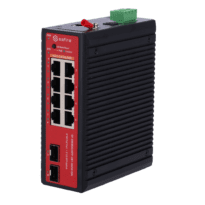 Switch L2+ gerenciável com 8x RJ45 e 2x SFP - 8 portas PoE Gigabit com suporte a IEEE 802.3bt - Saída dupla dedicada de alta potência de 90W - Arquitetura industrial sem ventoinha (Fanless) - Roteamento estático IPv4/IPv6 e gestão L2+ - Alimentação redundante através de borne de 4 pinos.